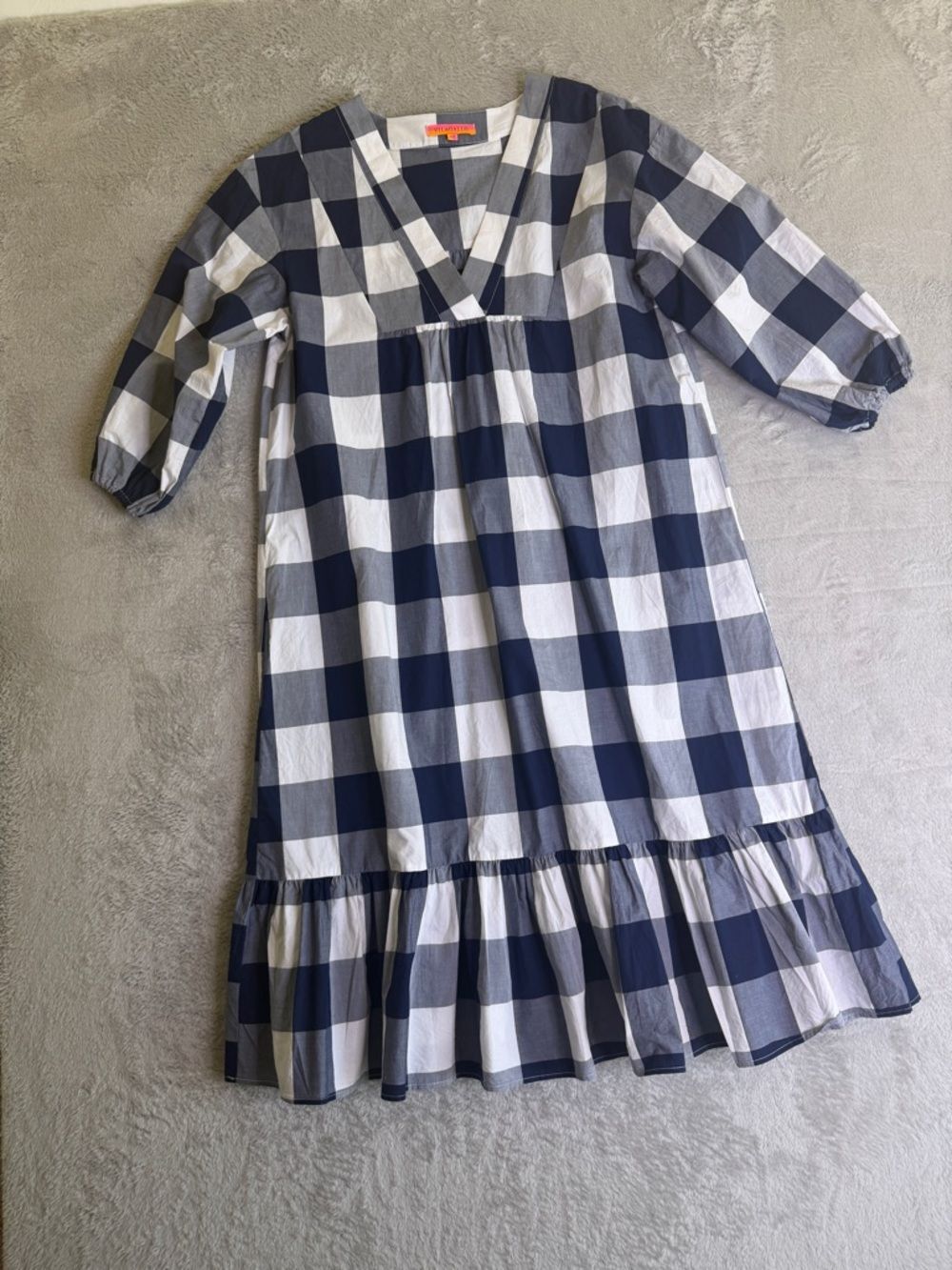 Vilagallo Navy and White Gingham V-Neck Misi Dress 42 - Picture 3 of 3